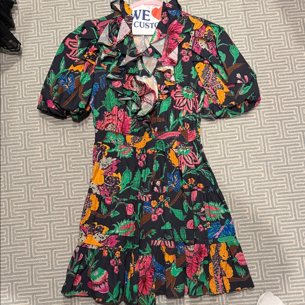Vibrant Floral Mini Dress with Ruffle Detail